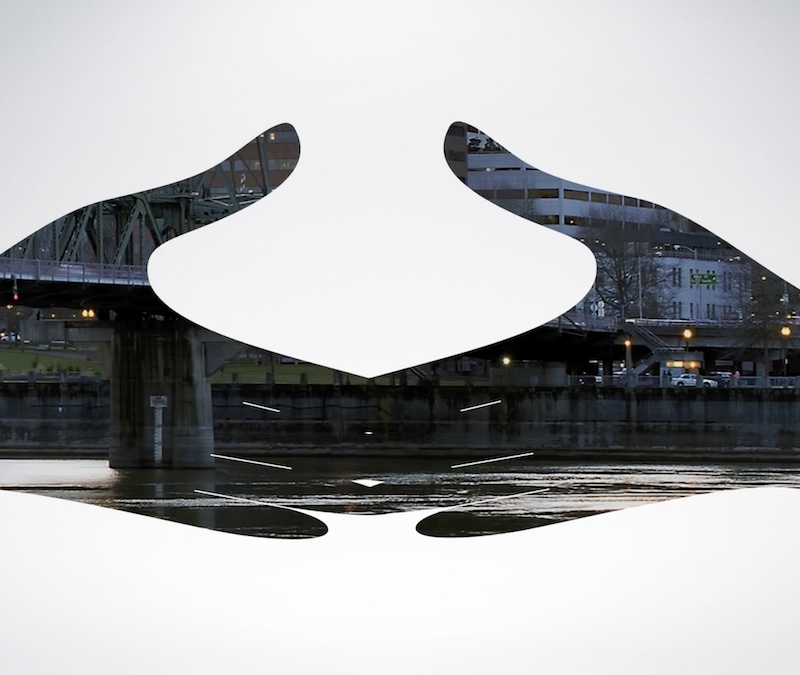 transparent hands on skyline